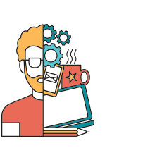 Icon consisting of half man, half digital strategy