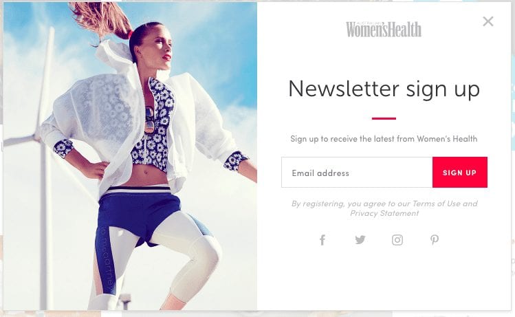 Women's Health newsletter signup