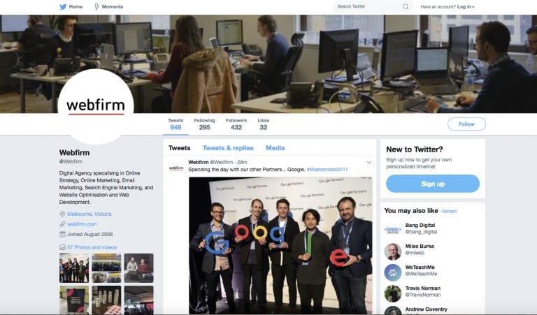 Webfirm Twitter account