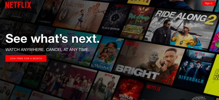 Netflix website circa 2018