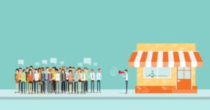 people outside storefront