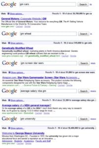 search results for different search terms