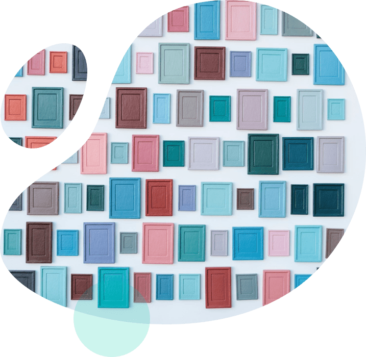 coloured frames on wall