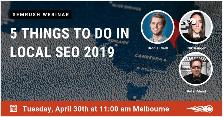 5 things to do in local seo 2019 semrush webinar poster